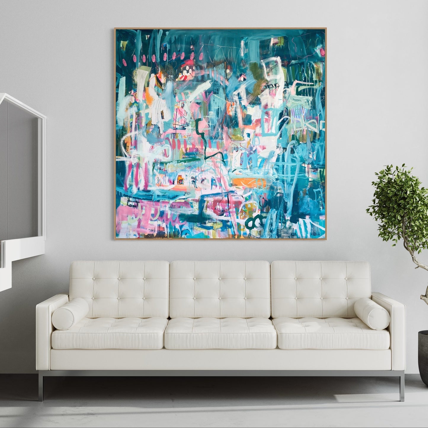 Don't Have Any Plans - by Australian Artist Rose Hewartson Original Abstract Painting on Canvas Framed 190 x 190 cm Statement Piece