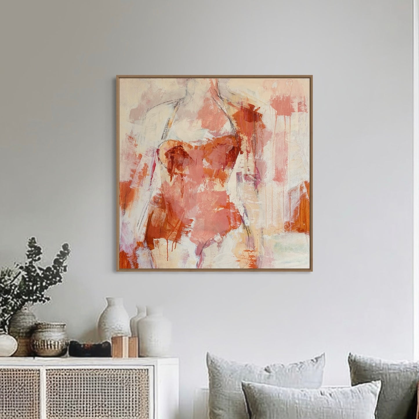 Perfectly Imperfect - Abstract figurative portrait of woman, art by Australian Artist Rose Hewartson Original Abstract Painting on Canvas Framed 99x99 cm Statement Piece