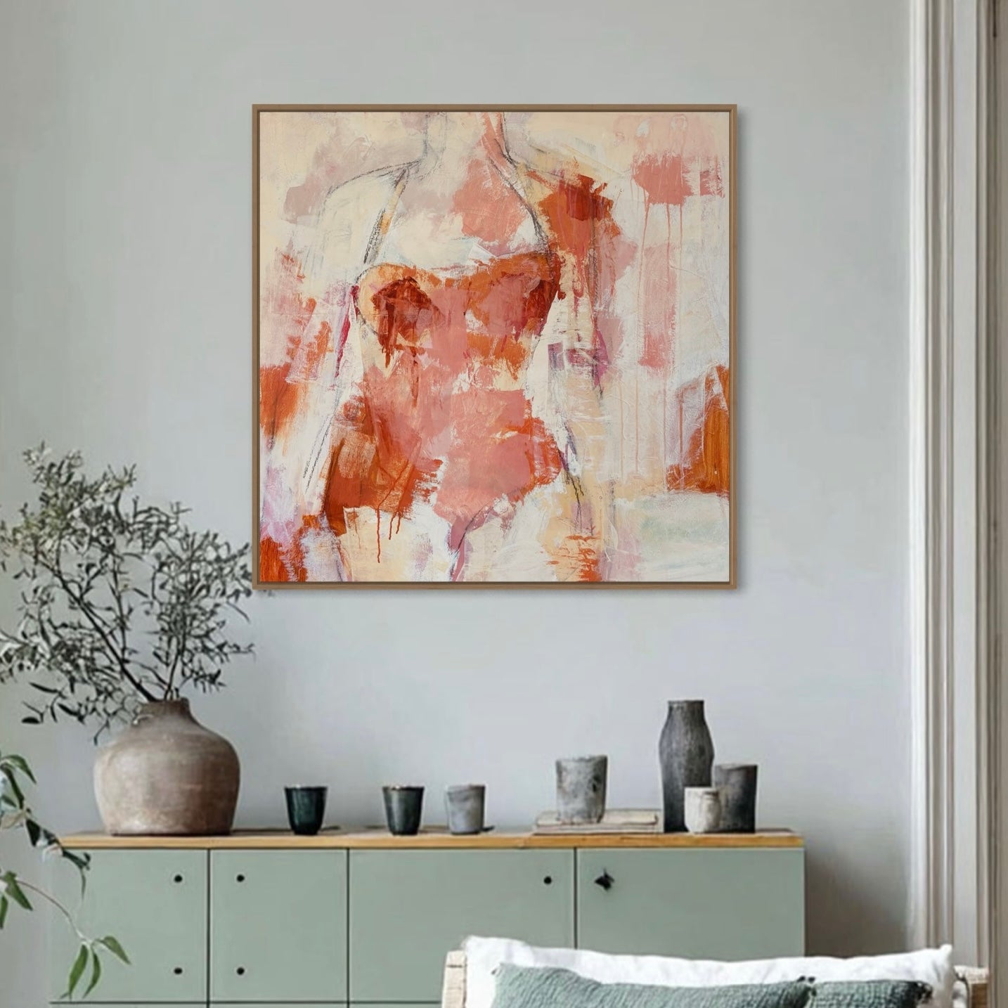 Perfectly Imperfect - Abstract figurative portrait of woman, art by Australian Artist Rose Hewartson Original Abstract Painting on Canvas Framed 99x99 cm Statement Piece