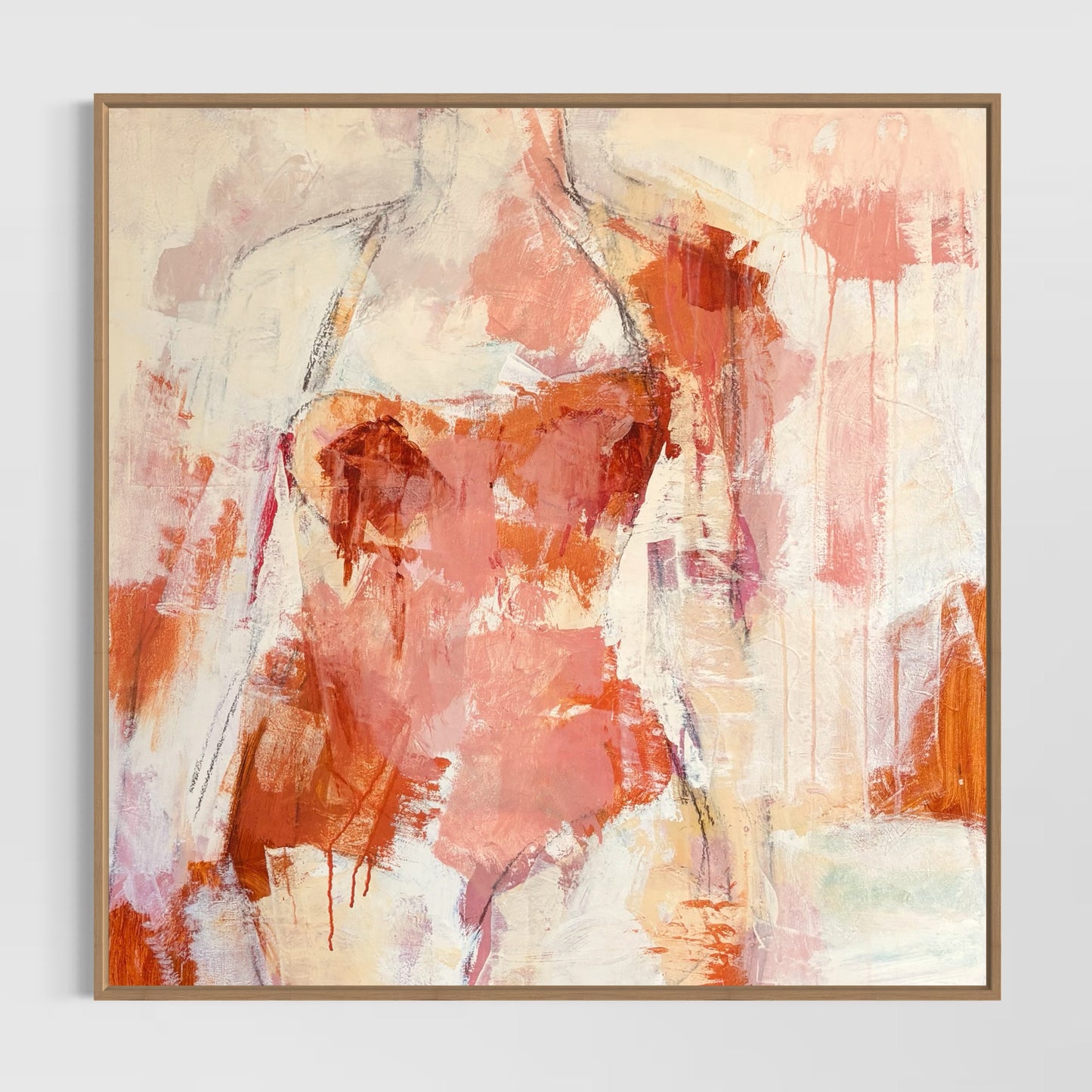 Perfectly Imperfect - Abstract figurative portrait of woman, art by Australian Artist Rose Hewartson Original Abstract Painting on Canvas Framed 99x99 cm Statement Piece