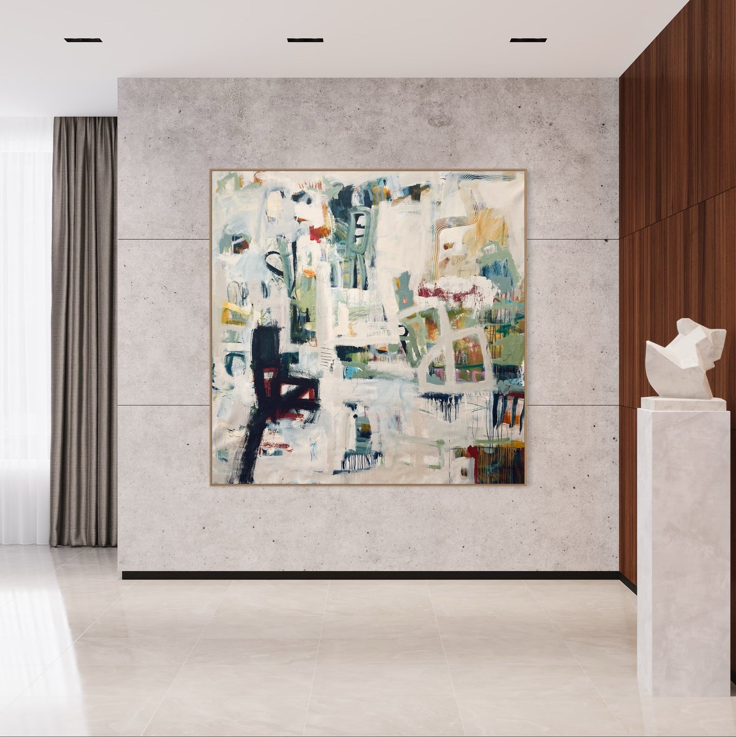 Making Sense - by Australian Artist Rose Hewartson Original Abstract Painting on Canvas Framed 190 x 190 cm Statement Piece