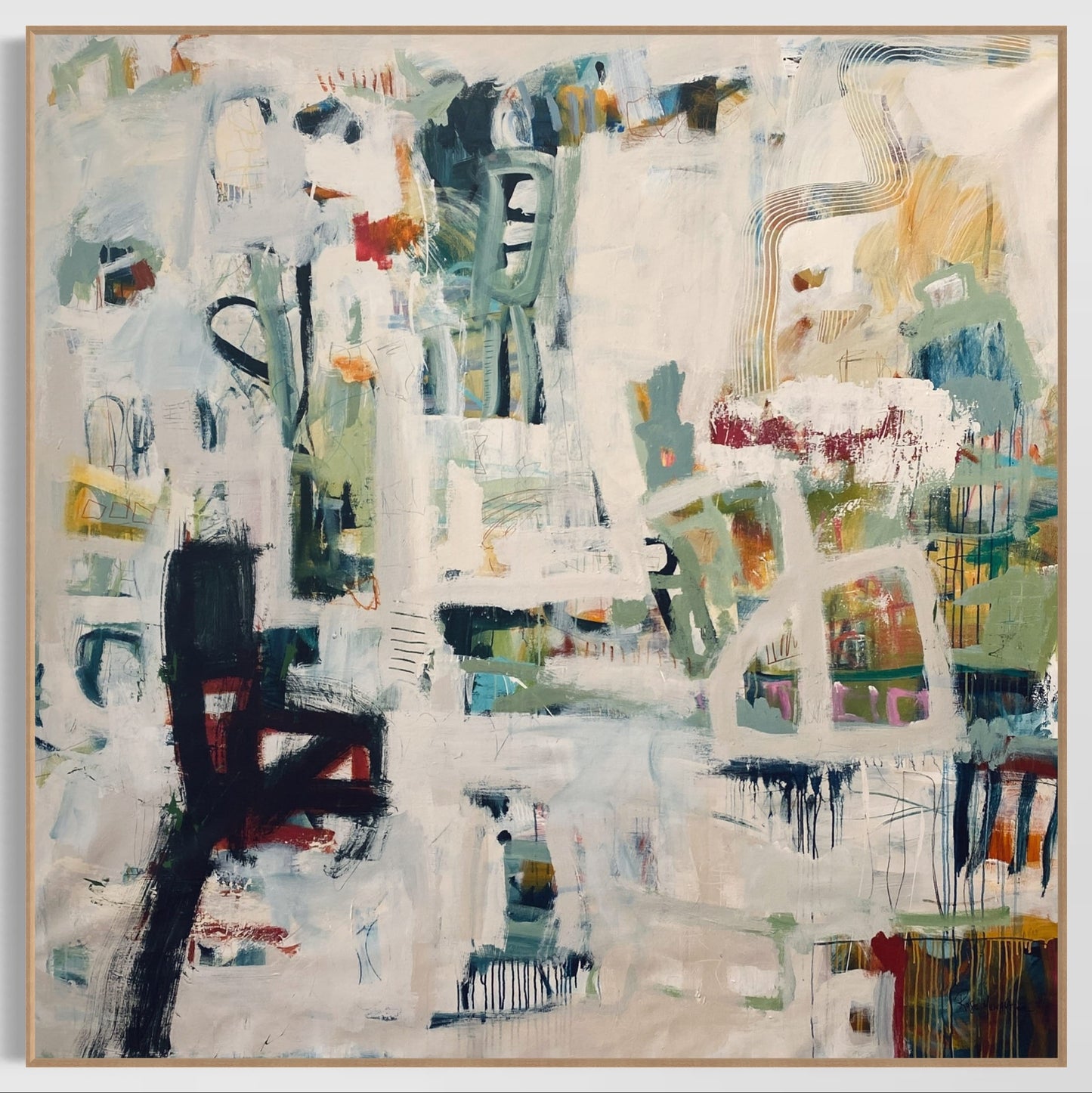 Making Sense - by Australian Artist Rose Hewartson Original Abstract Painting on Canvas Framed 190 x 190 cm Statement Piece