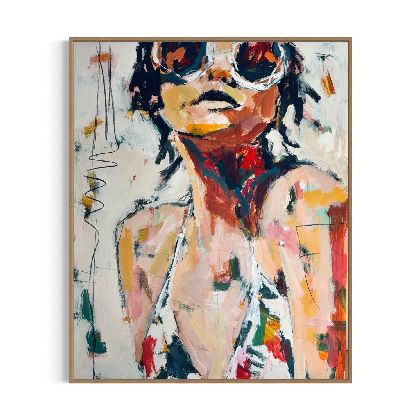 Roxy - Bold retro, vintage inspired portrait by Australian Artist Rose Hewartson Original Abstract Painting on Canvas Framed 99x123 cm Statement Piece