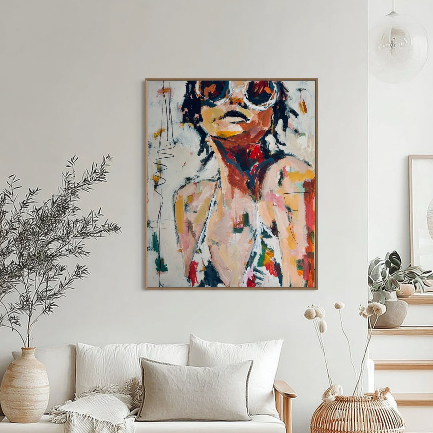 Roxy - Bold retro, vintage inspired portrait by Australian Artist Rose Hewartson Original Abstract Painting on Canvas Framed 99x123 cm Statement Piece