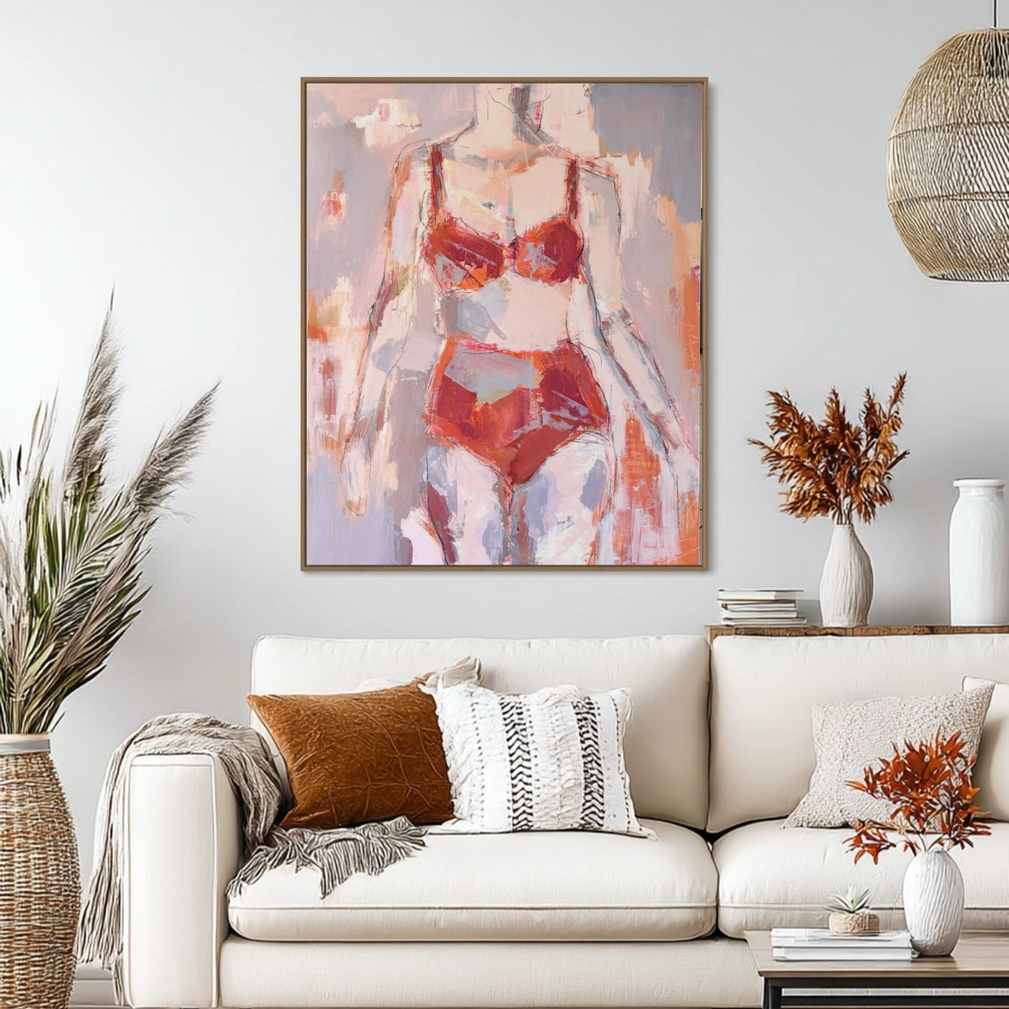 She Walked Through Fire - Abstract figurative portrait of woman, art by Australian Artist Rose Hewartson Original Abstract Painting on Canvas Framed 99x123 cm Statement Piece