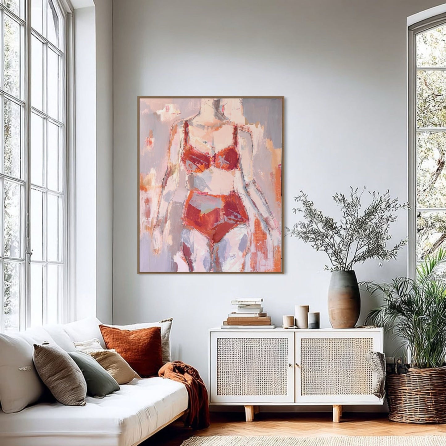 She Walked Through Fire - Abstract figurative portrait of woman, art by Australian Artist Rose Hewartson Original Abstract Painting on Canvas Framed 99x123 cm Statement Piece