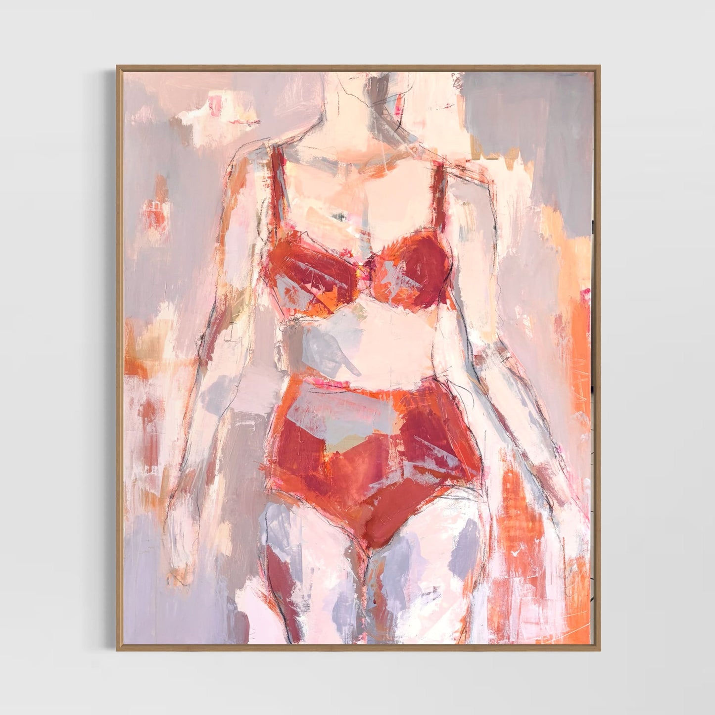 She Walked Through Fire - Abstract figurative portrait of woman, art by Australian Artist Rose Hewartson Original Abstract Painting on Canvas Framed 99x123 cm Statement Piece