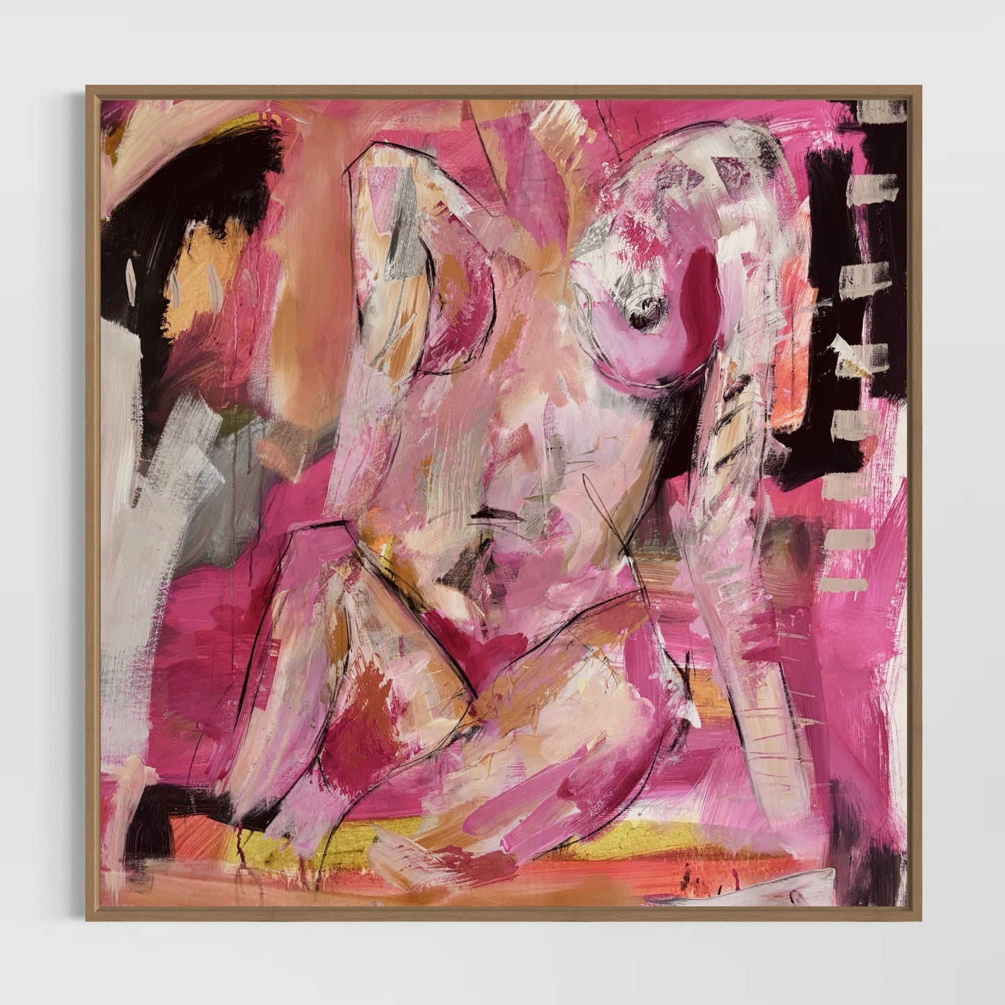 Soul Fire - by Australian Artist Rose Hewartson Original Figurative Abstract Painting on Canvas Framed 87 x 87 cm Statement Piece