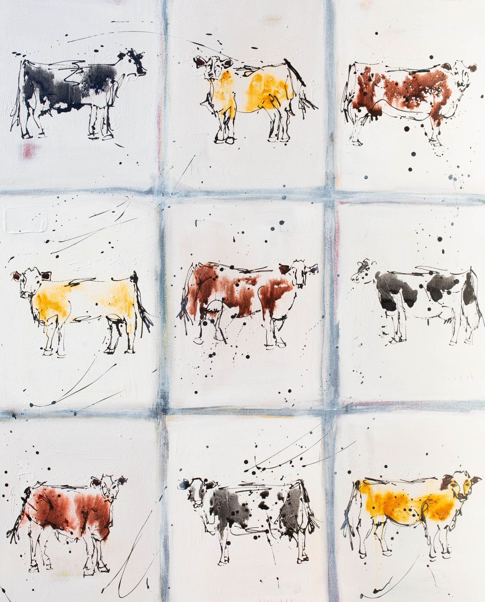 27 Friends  - Abstract Cow by Australian Artist Rose Hewartson Original Abstract Painting on Canvas Framed 96x123 cm Statement Piece
