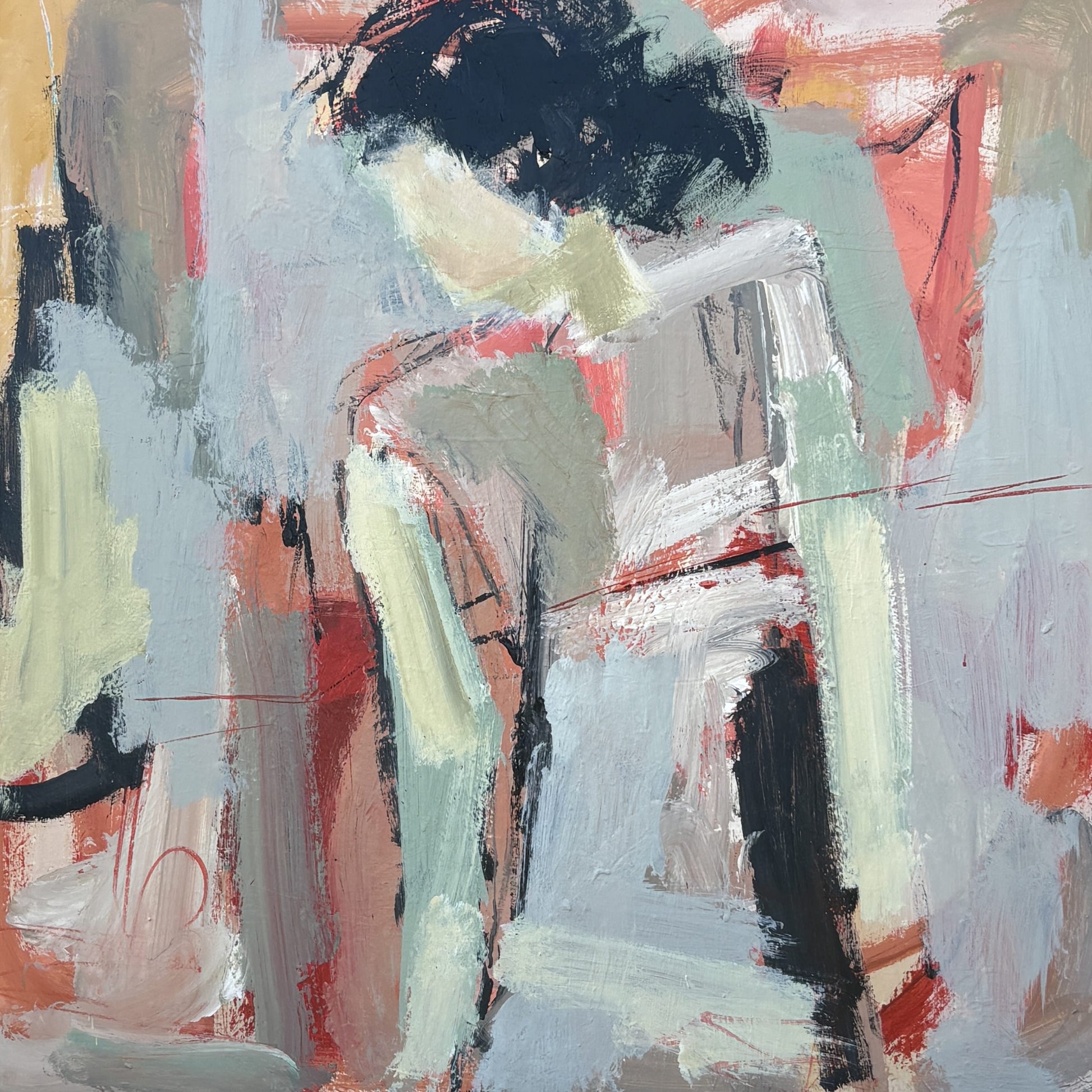 All That I Am - Abstract figurative portrait of woman, art by Australian Artist Rose Hewartson Original Abstract Painting on Canvas Framed 83x83 cm Statement Piece