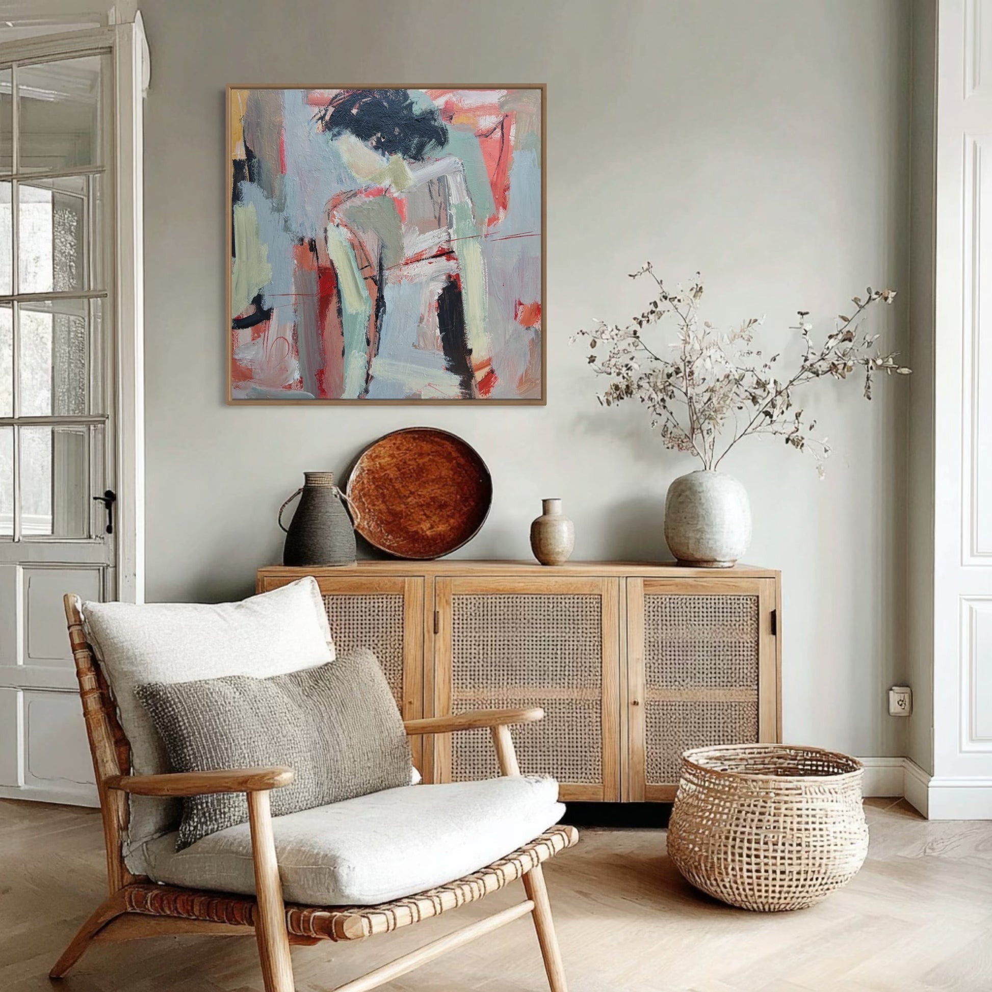 All That I Am - Abstract figurative portrait of woman, art by Australian Artist Rose Hewartson Original Abstract Painting on Canvas Framed 83x83 cm Statement Piece