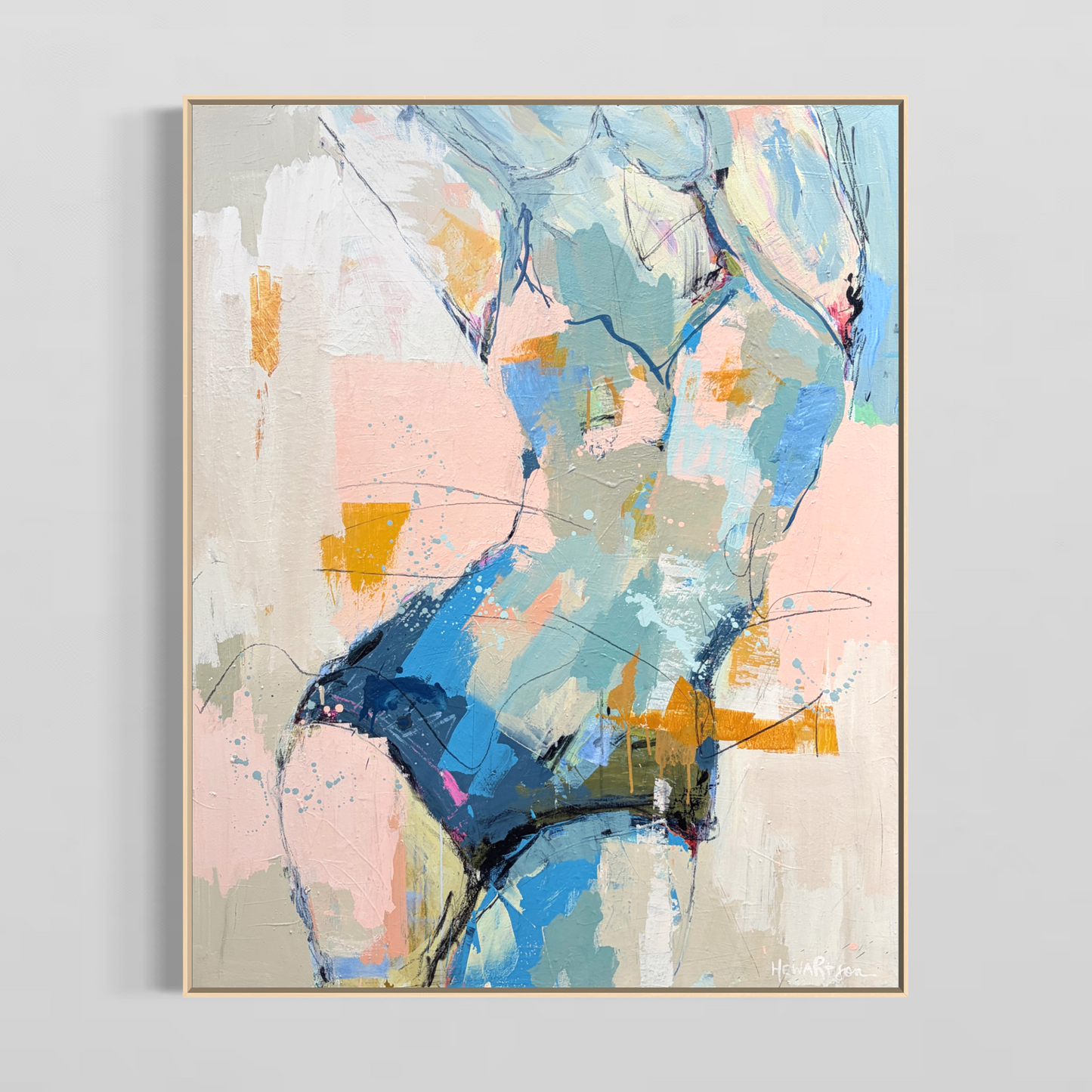 And There She Was - Abstract figurative portrait of woman, art by Australian Artist Rose Hewartson Original Abstract Painting on Canvas Framed 99x123 cm Statement Piece