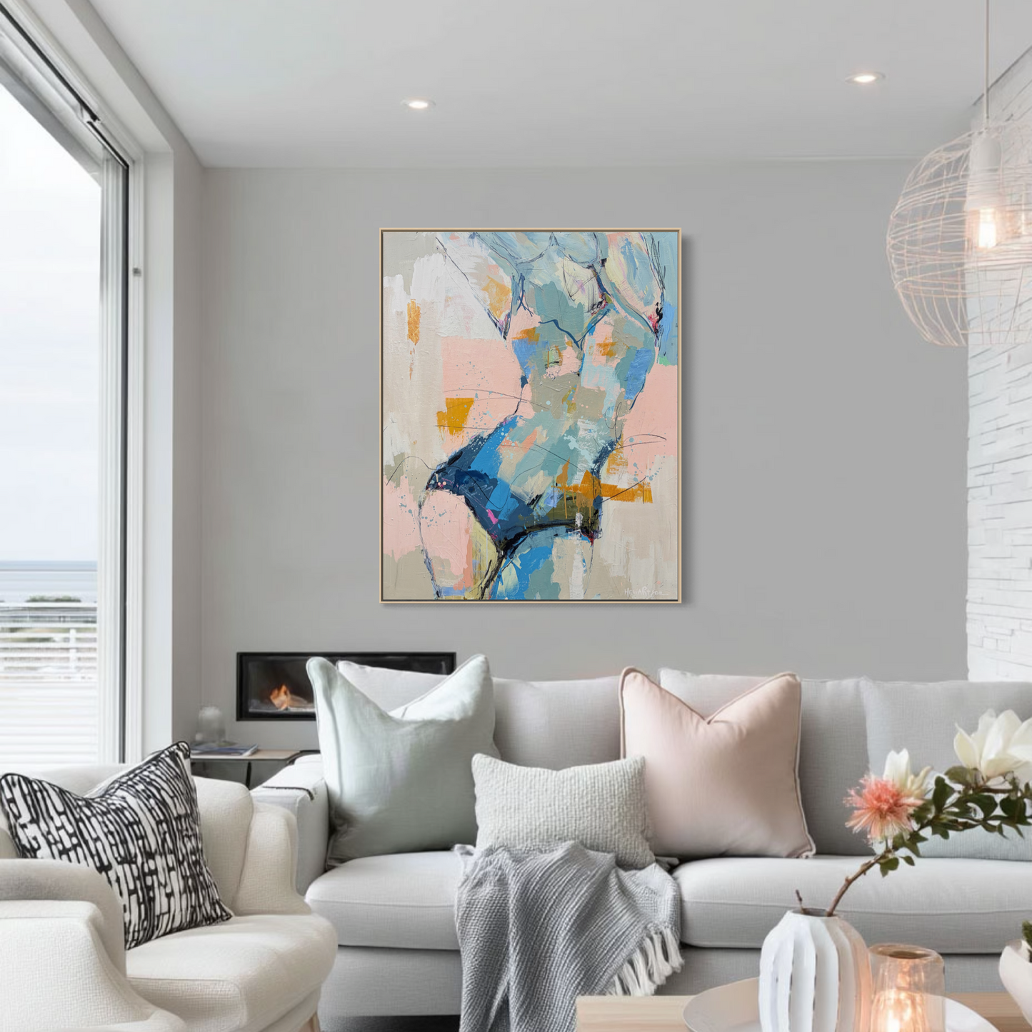 And There She Was - Abstract figurative portrait of woman, art by Australian Artist Rose Hewartson Original Abstract Painting on Canvas Framed 99x123 cm Statement Piece
