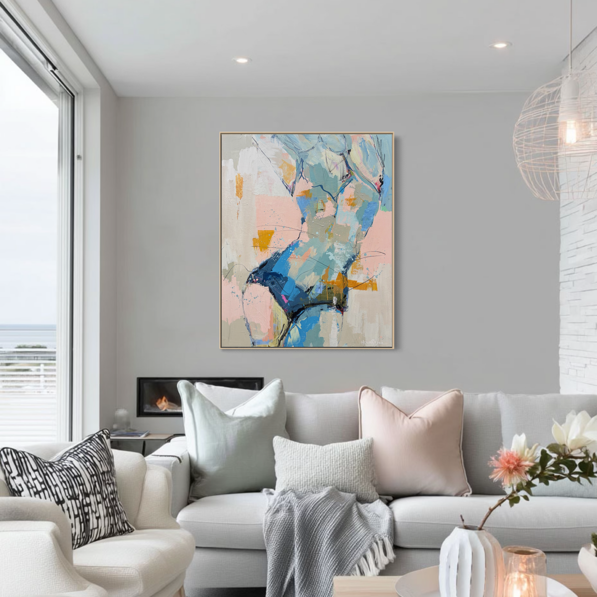 And There She Was - Abstract figurative portrait of woman, art by Australian Artist Rose Hewartson Original Abstract Painting on Canvas Framed 99x123 cm Statement Piece
