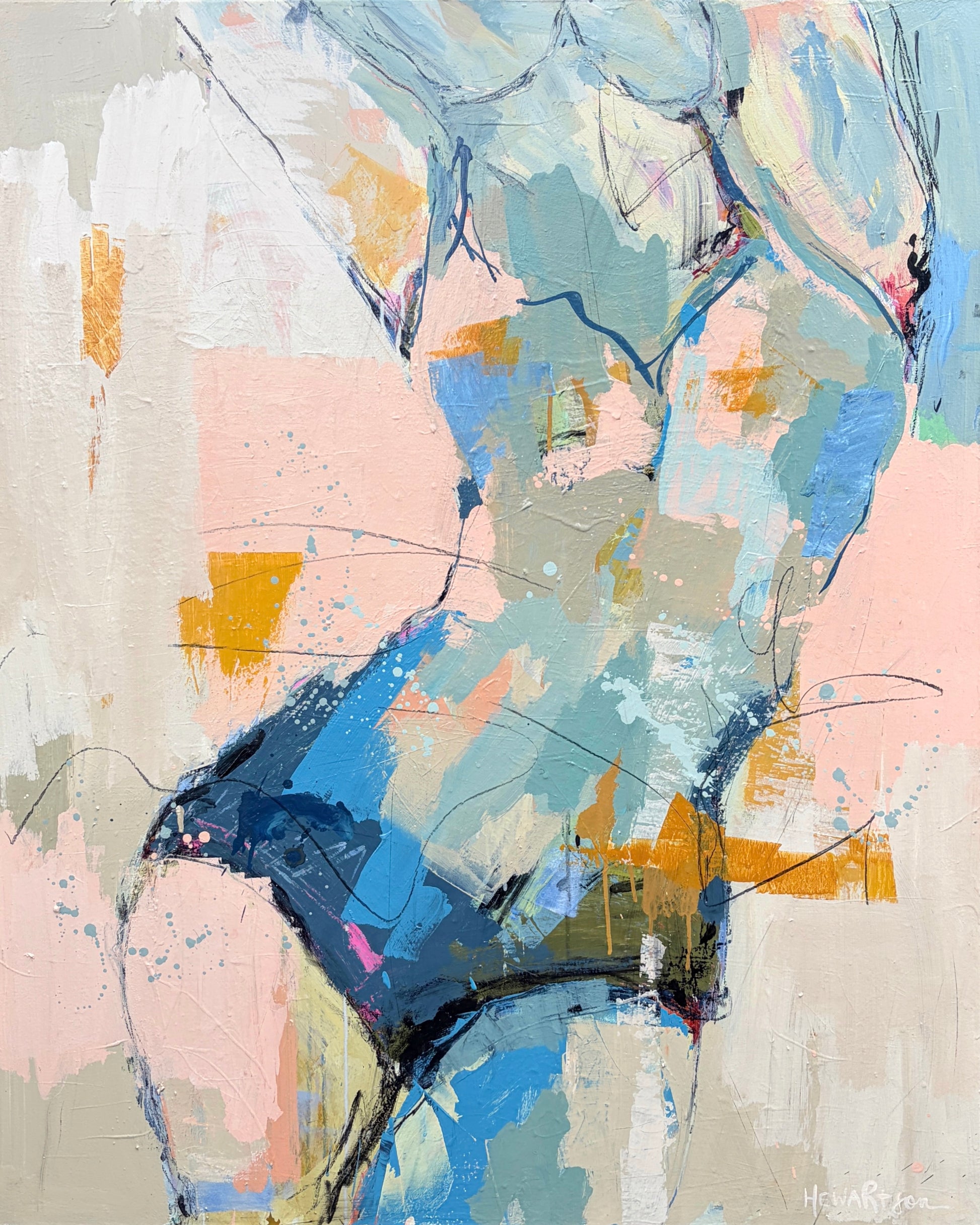 And There She Was - Abstract figurative portrait of woman, art by Australian Artist Rose Hewartson Original Abstract Painting on Canvas Framed 99x123 cm Statement Piece