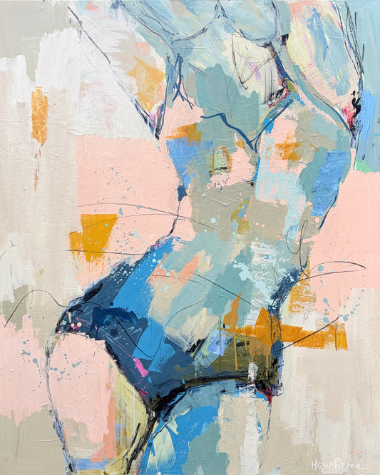 And There She Was - Abstract figurative portrait of woman, art by Australian Artist Rose Hewartson Original Abstract Painting on Canvas Framed 99x123 cm Statement Piece