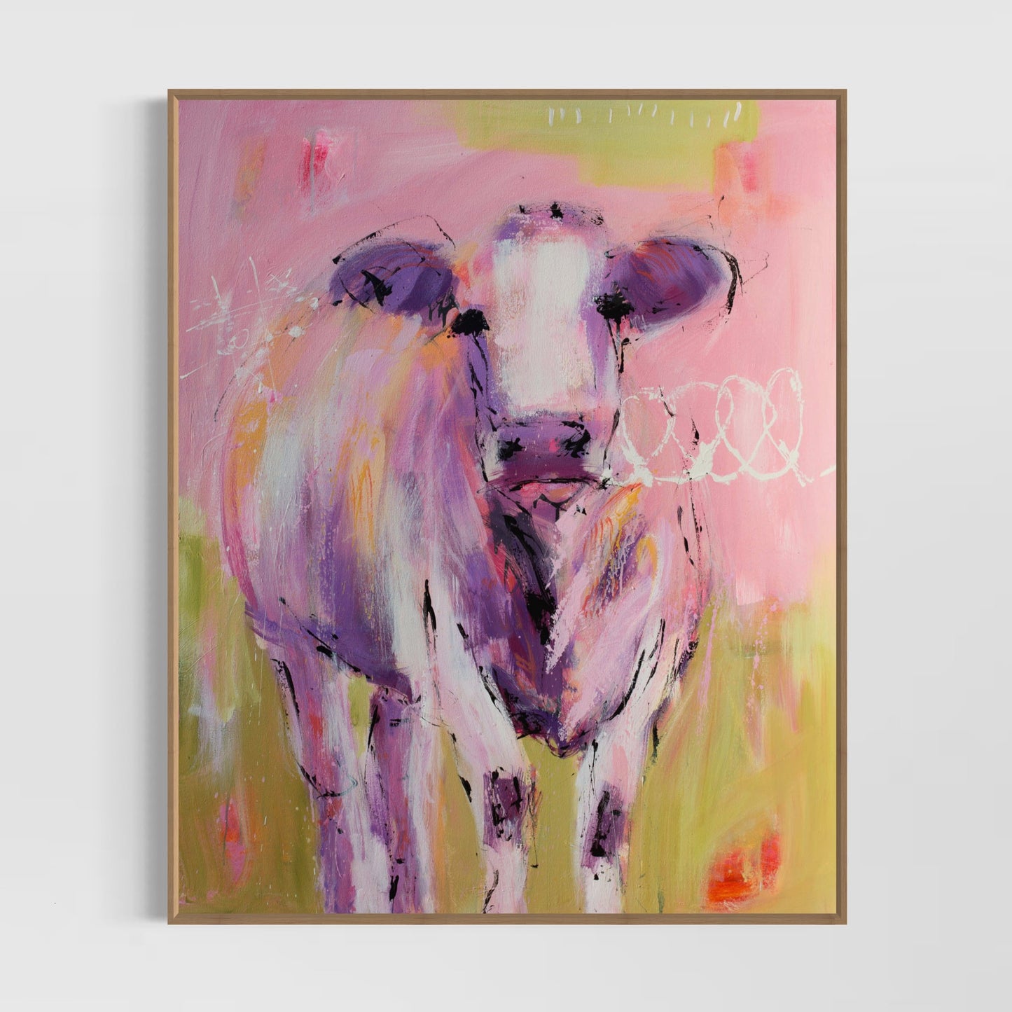 Astrid Abstract Cow by Australian Artist Rose Hewartson Original Abstract Painting on Canvas Framed 96x123 cm Statement Piece