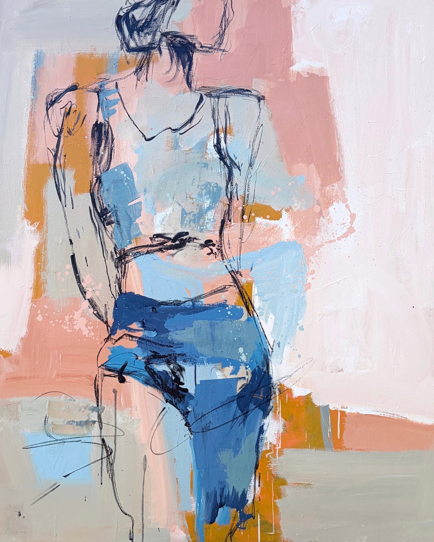 Be Your Own Hero - Abstract figurative portrait of woman, art by Australian Artist Rose Hewartson Original Abstract Painting on Canvas Framed 99x123 cm Statement Piece