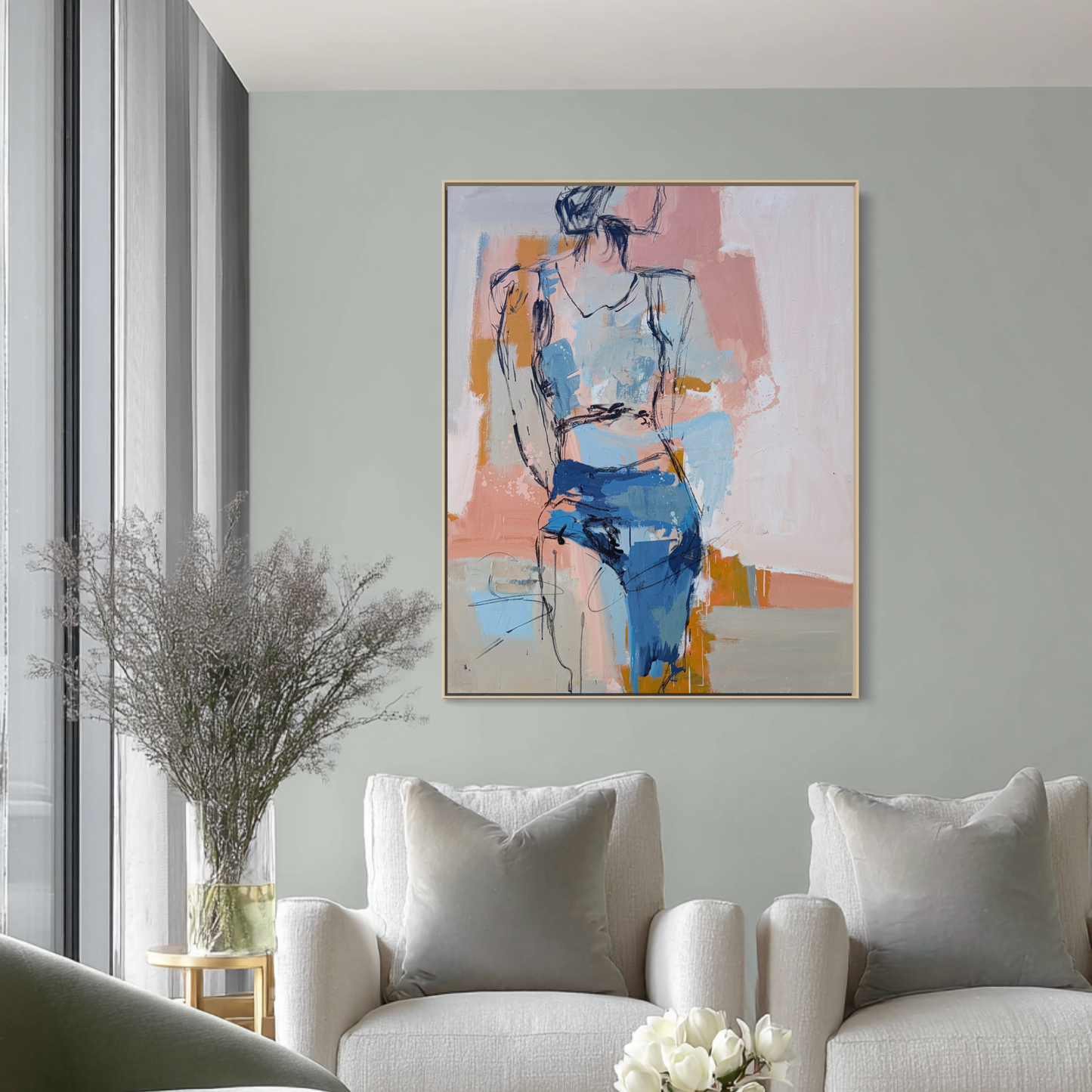 Be Your Own Hero - Abstract figurative portrait of woman, art by Australian Artist Rose Hewartson Original Abstract Painting on Canvas Framed 99x123 cm Statement Piece