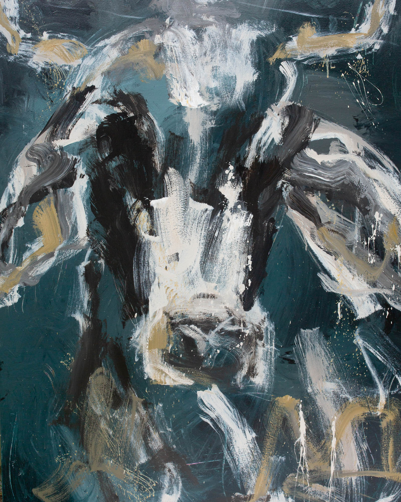 Blaze - by Australian Artist Rose Hewartson Original Abstract Cow Painting on Canvas Framed 96x123 cm Statement Piece