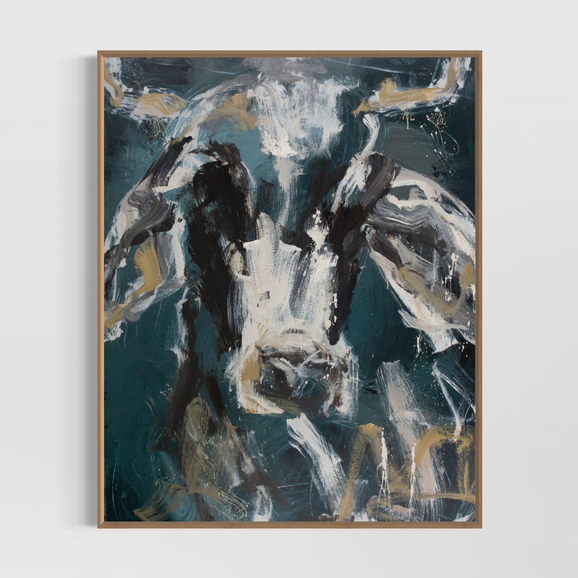 Blaze - by Australian Artist Rose Hewartson Original Abstract Cow Painting on Canvas Framed 96x123 cm Statement Piece