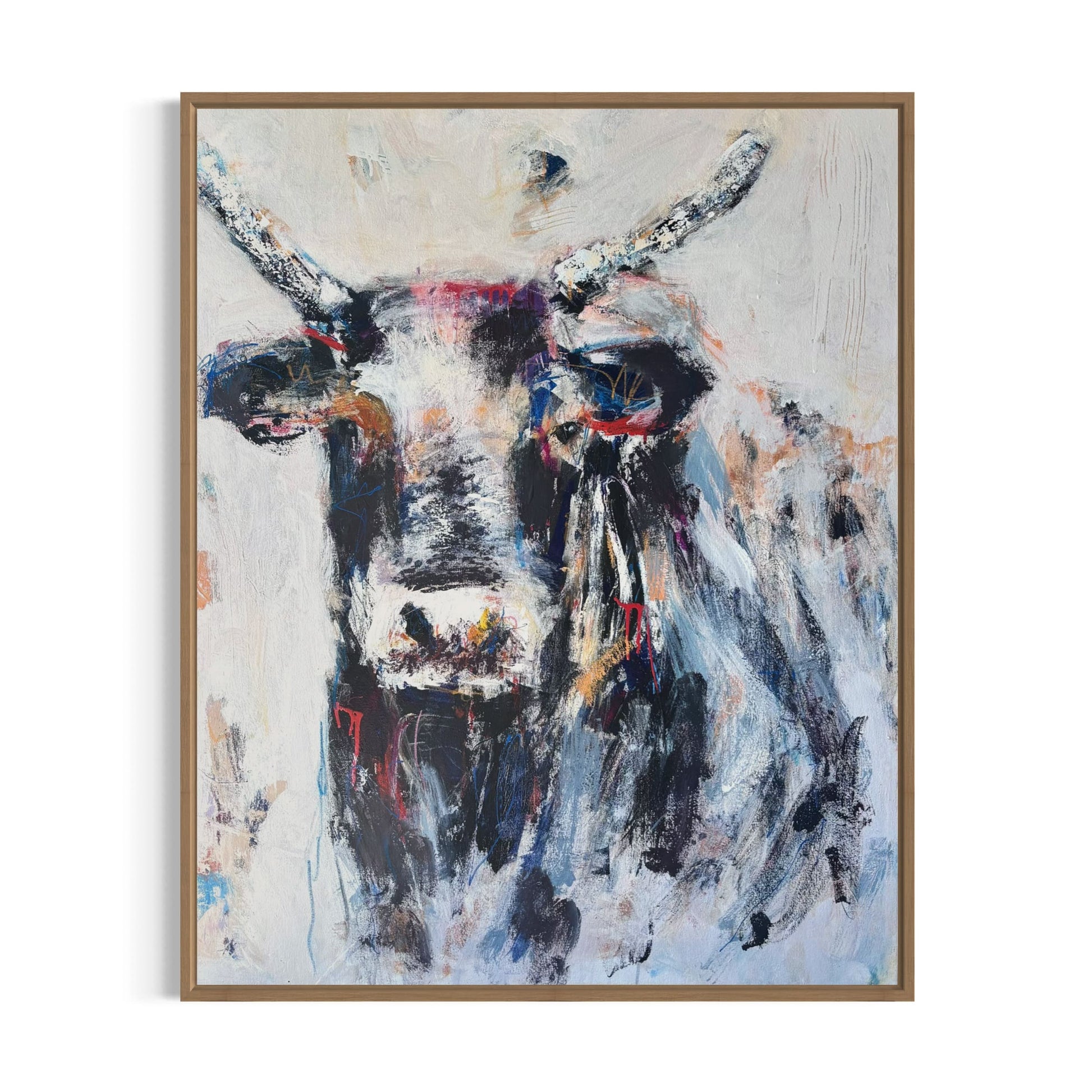 Boomer - Abstract Bull by Australian Artist Rose Hewartson Original Abstract Painting on Canvas Framed 99x123 cm Statement Piece