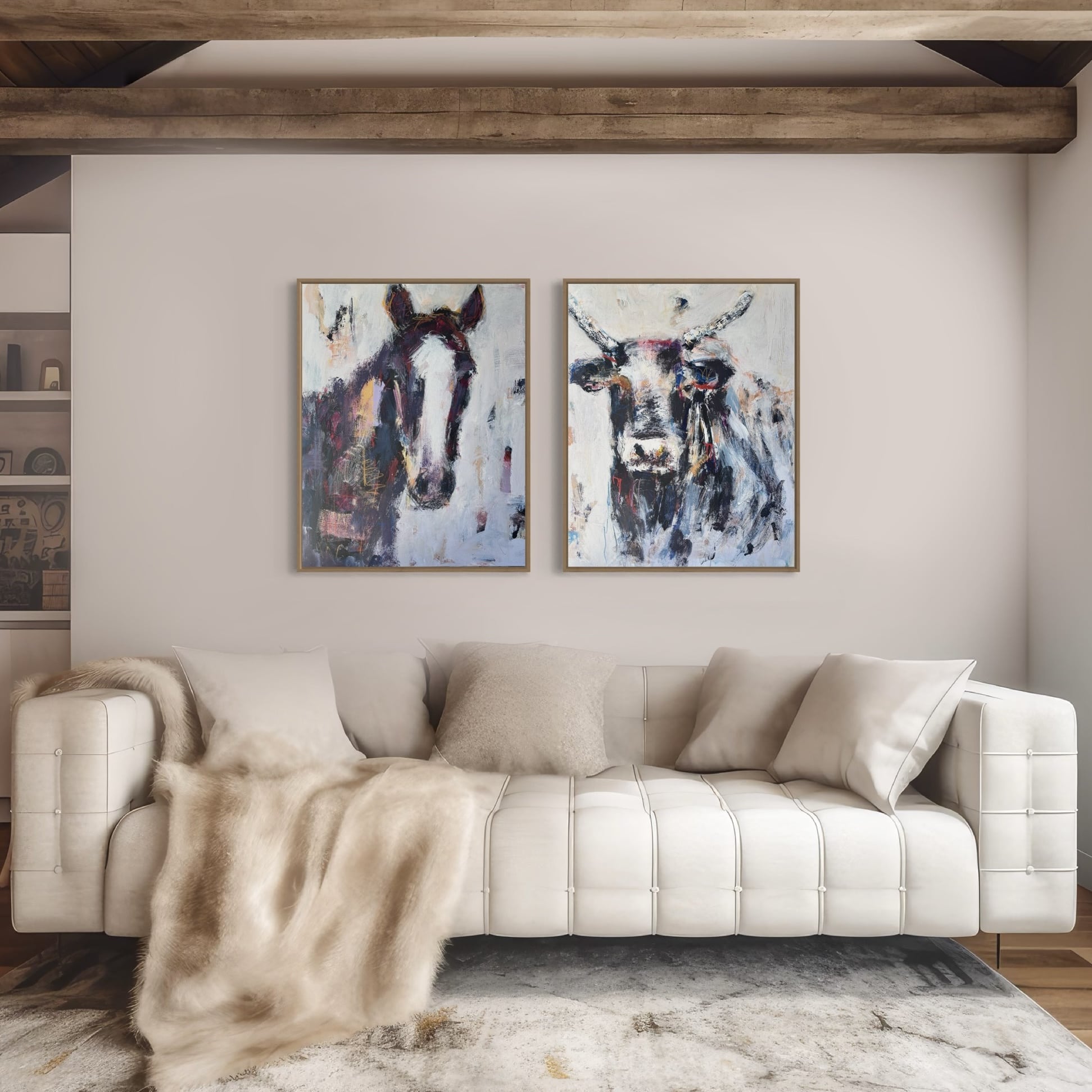 Spirit- Abstract Horse by Australian Artist Rose Hewartson Original Abstract Painting on Canvas Framed 99x123 cm Statement Piece