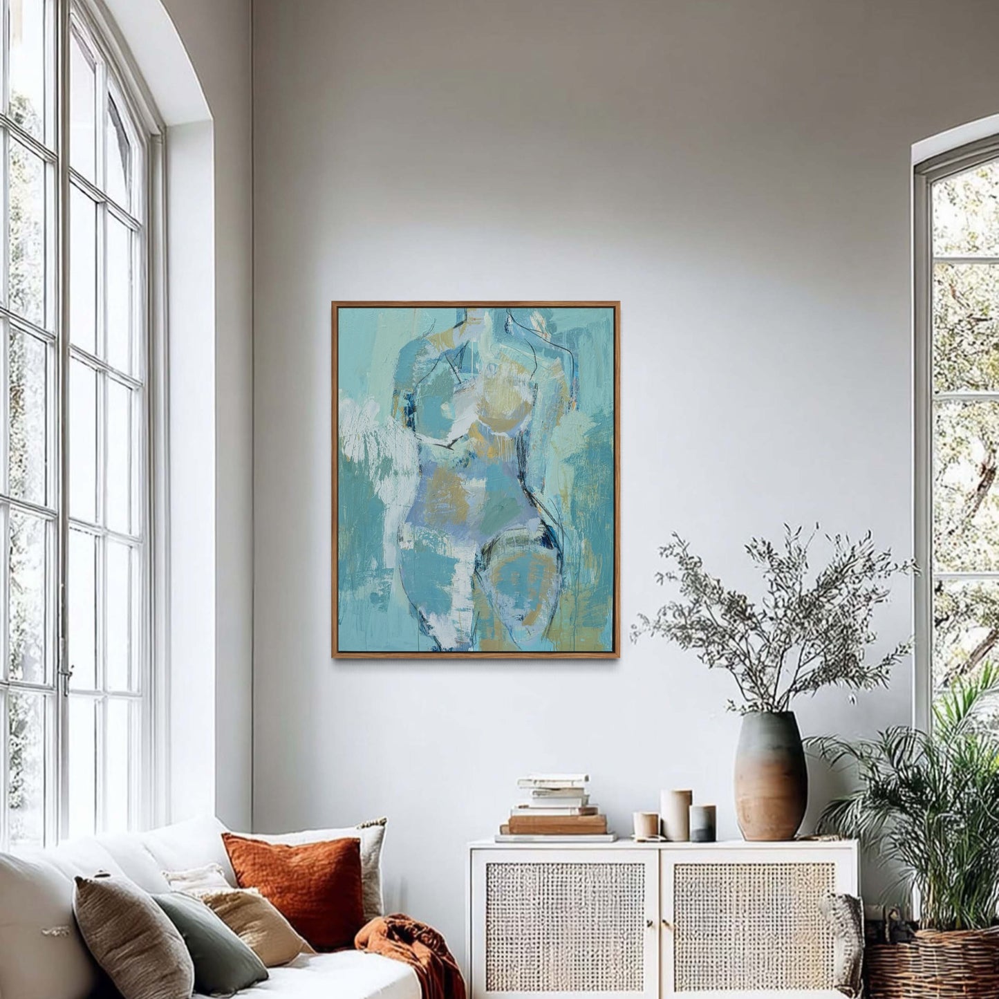 Courage In Her Veins - Abstract figurative portrait of woman, art by Australian Artist Rose Hewartson Original Abstract Painting on Canvas Framed 99x123 cm Statement Piece