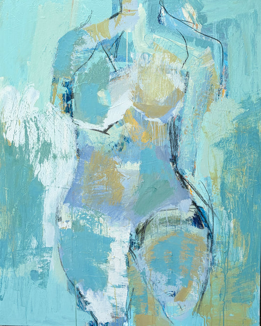 Courage In Her Veins - Abstract figurative portrait of woman, art by Australian Artist Rose Hewartson Original Abstract Painting on Canvas Framed 99x123 cm Statement Piece