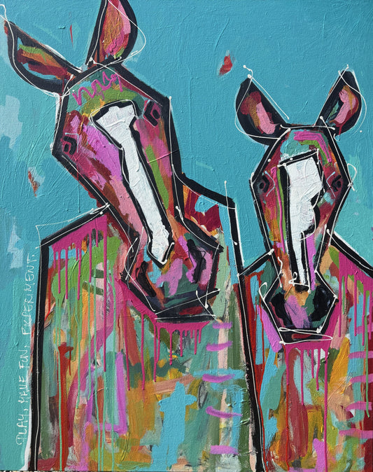 Curious Capers - Abstract Cow by Australian Artist Rose Hewartson Original Abstract Painting on Canvas Framed 99x123 cm Statement Piece