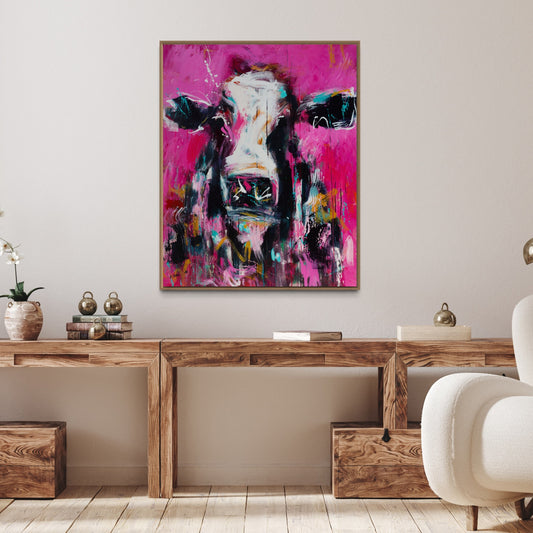 Delta  - by Australian Artist Rose Hewartson Original Abstract Cow Painting on Canvas Framed 96x123 cm Statement Piece
