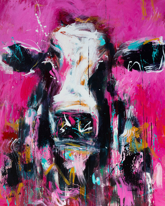 Delta  - by Australian Artist Rose Hewartson Original Abstract Cow Painting on Canvas Framed 96x123 cm Statement Piece