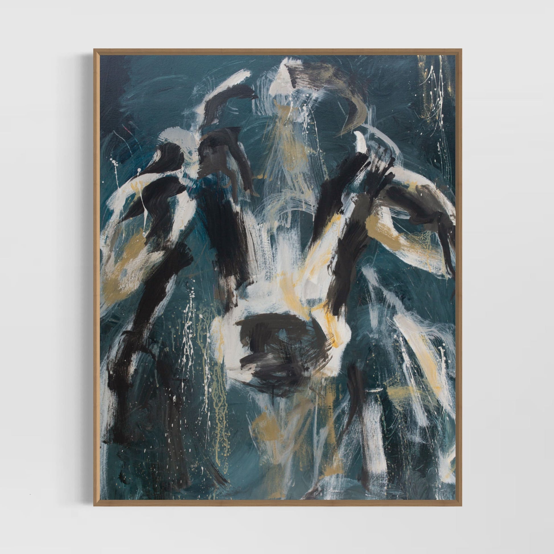 ELECKTRA - by Australian Artist Rose Hewartson Original Abstract Cow Painting on Canvas Framed 96x123 cm Statement Piece