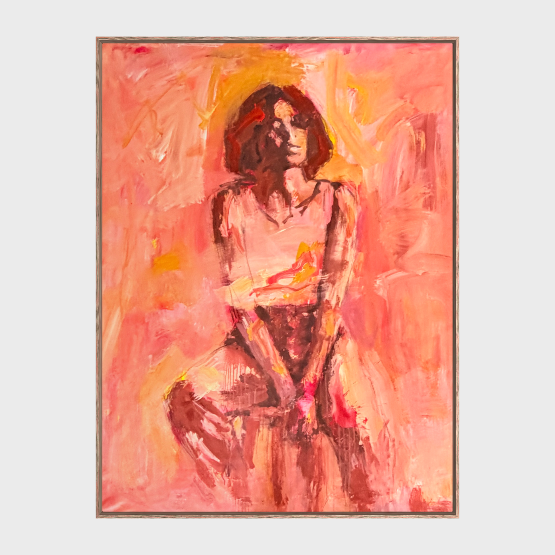 Fire In My Heart - Abstract figurative portrait of woman, art by Australian Artist Rose Hewartson Original Abstract Painting on Canvas Framed Statement Piece