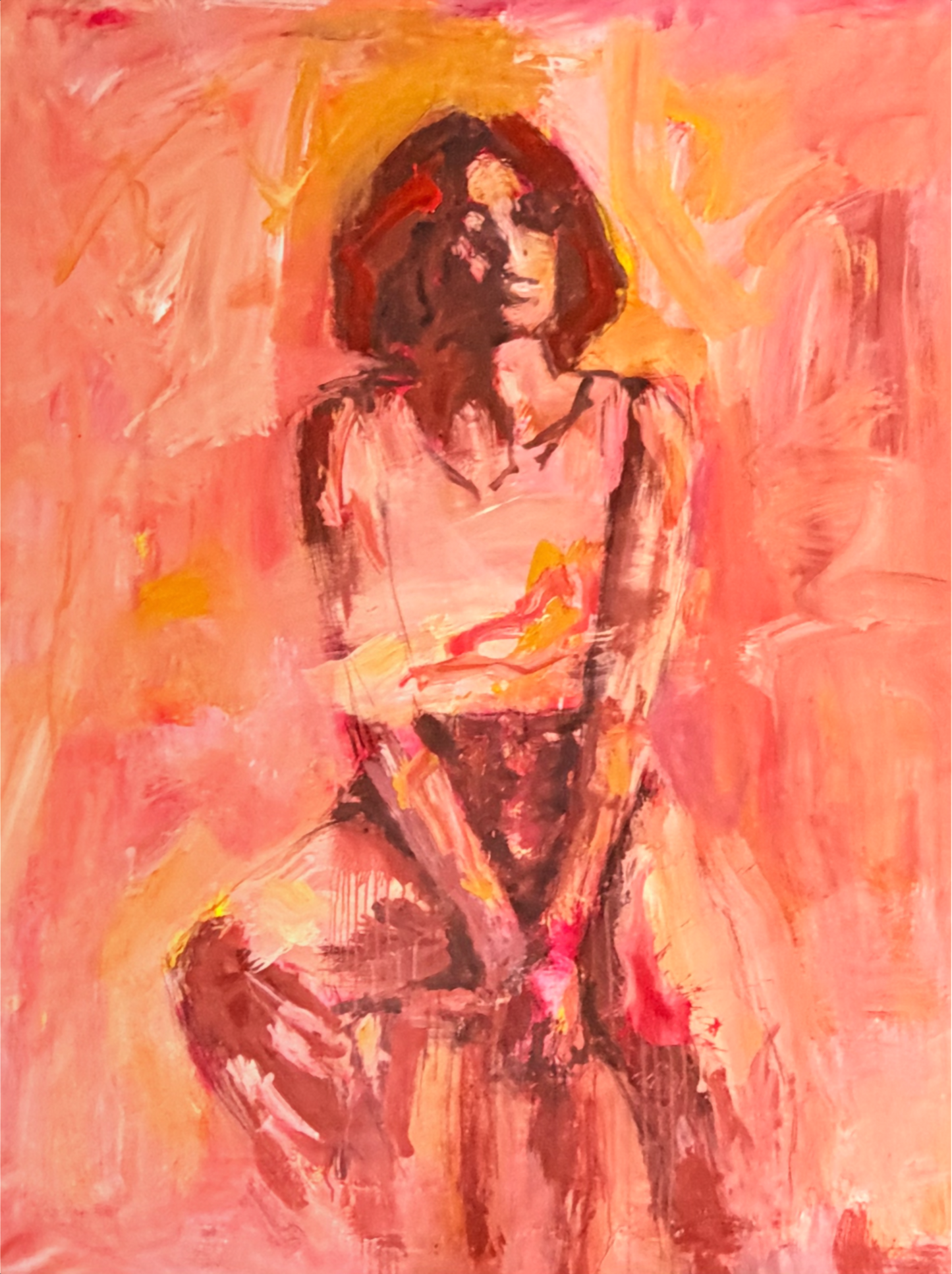 Fire In My Heart - Abstract figurative portrait of woman, art by Australian Artist Rose Hewartson Original Abstract Painting on Canvas Framed Statement Piece