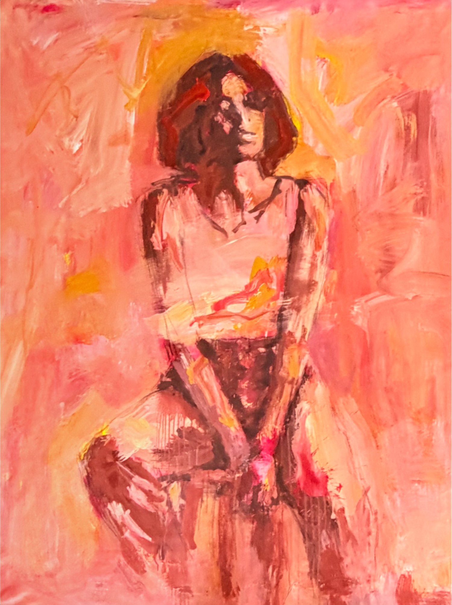 Fire In My Heart - Abstract figurative portrait of woman, art by Australian Artist Rose Hewartson Original Abstract Painting on Canvas Framed Statement Piece