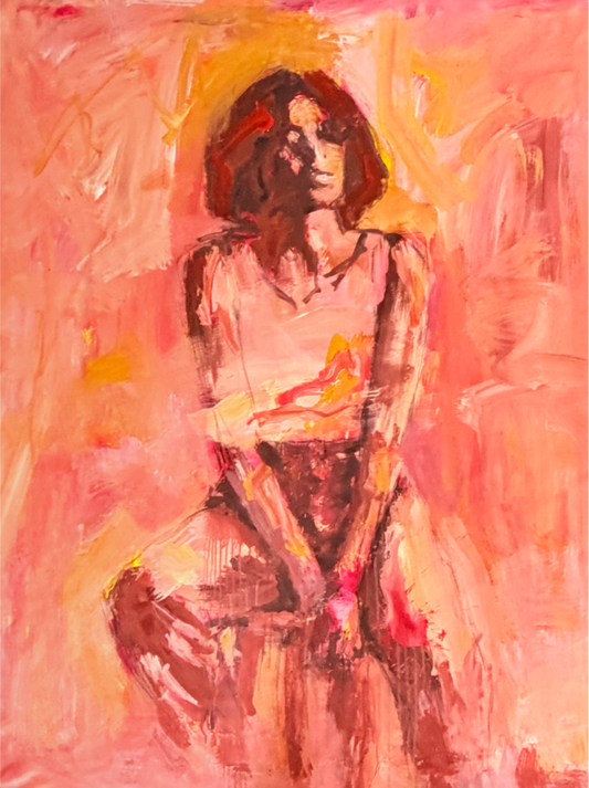 Fire In My Heart - Abstract figurative portrait of woman, art by Australian Artist Rose Hewartson Original Abstract Painting on Canvas Framed Statement Piece