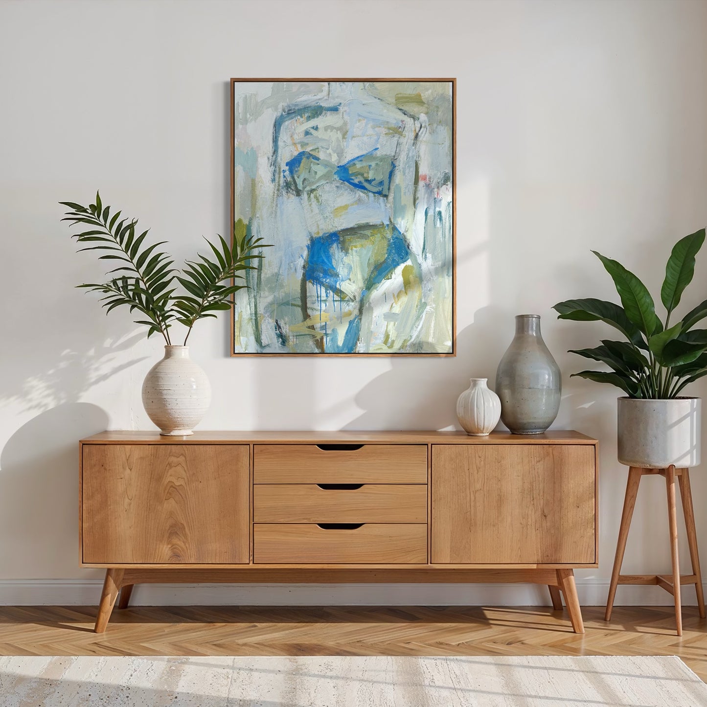 Free Spirit- Abstract figurative portrait of woman, art by Australian Artist Rose Hewartson Original Abstract Painting on Canvas Framed 99x123 cm Statement Piece