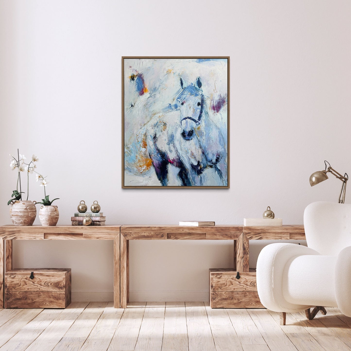 Freya Abstract Horse by Australian Artist Rose Hewartson Original Abstract Painting on Canvas Framed 99x123 cm Statement Piece