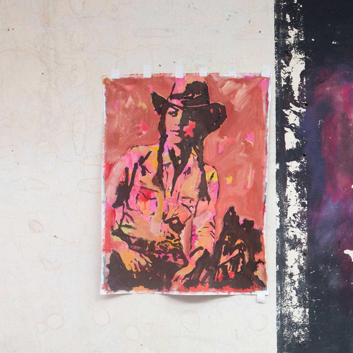 Full Tilt  - Abstract figurative portrait of cowgirl, art by Australian Artist Rose Hewartson Original Abstract Painting on Canvas Framed, Statement Piece