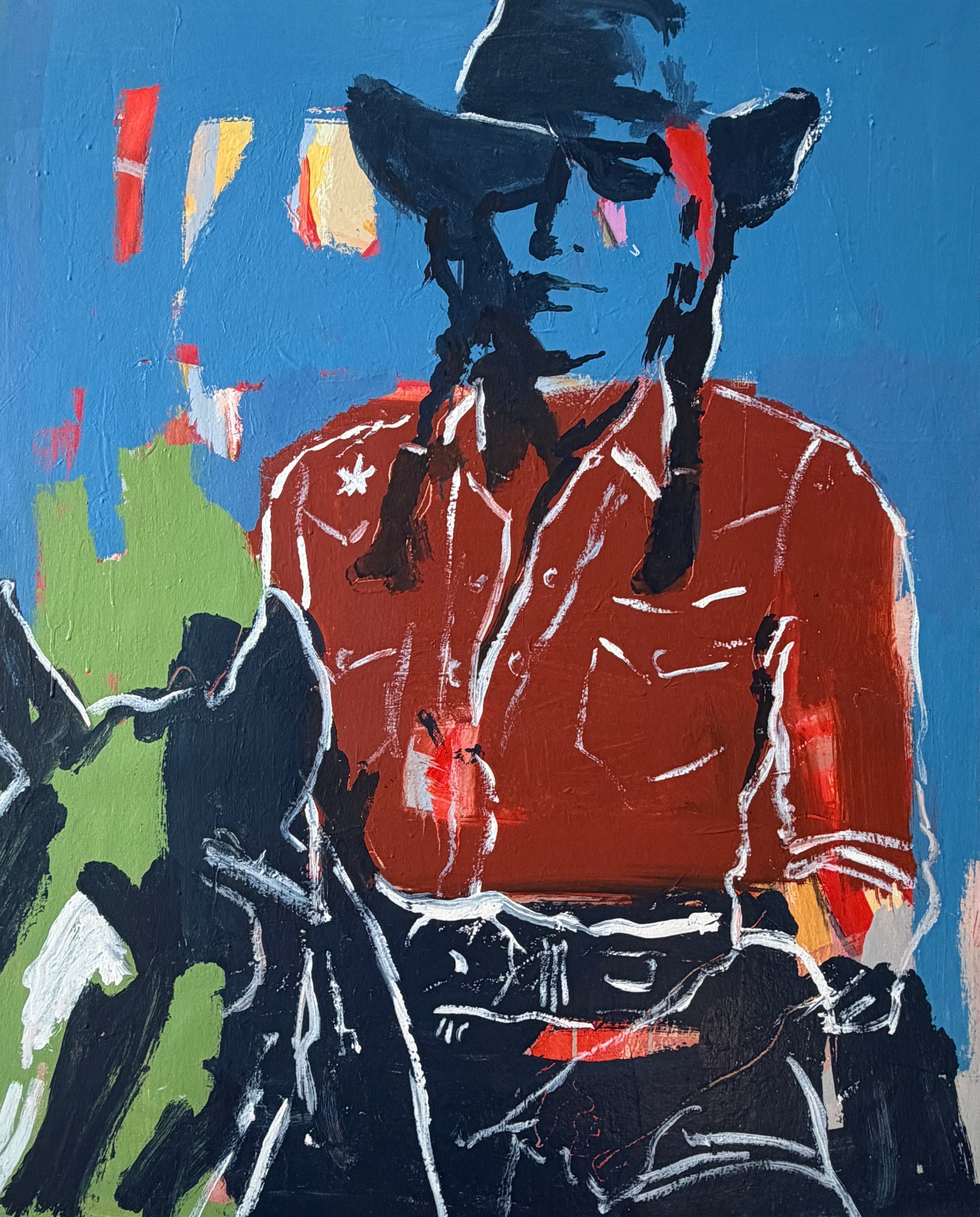 Hard To Tame  - Abstract figurative portrait of cowgirl, art by Australian Artist Rose Hewartson Original Abstract Painting on Canvas Framed, Statement Piece