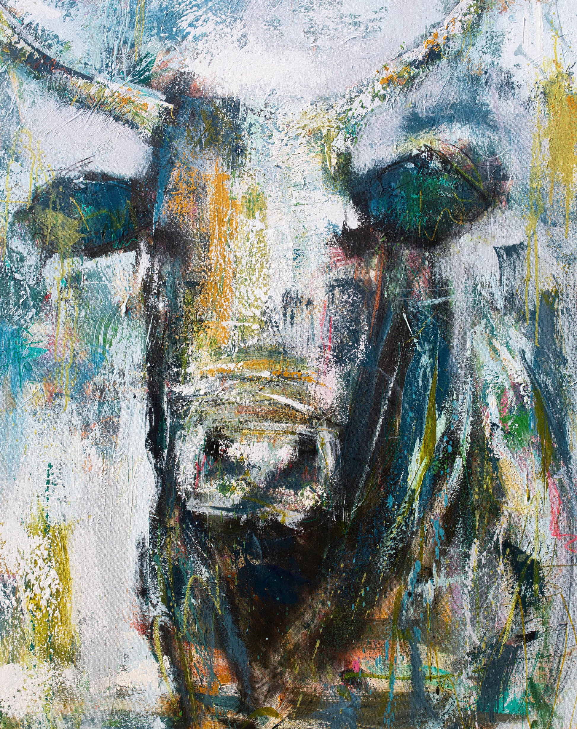 Harvey - Abstract Cow by Australian Artist Rose Hewartson Original Abstract Painting on Canvas Framed 96x123 cm Statement Piece