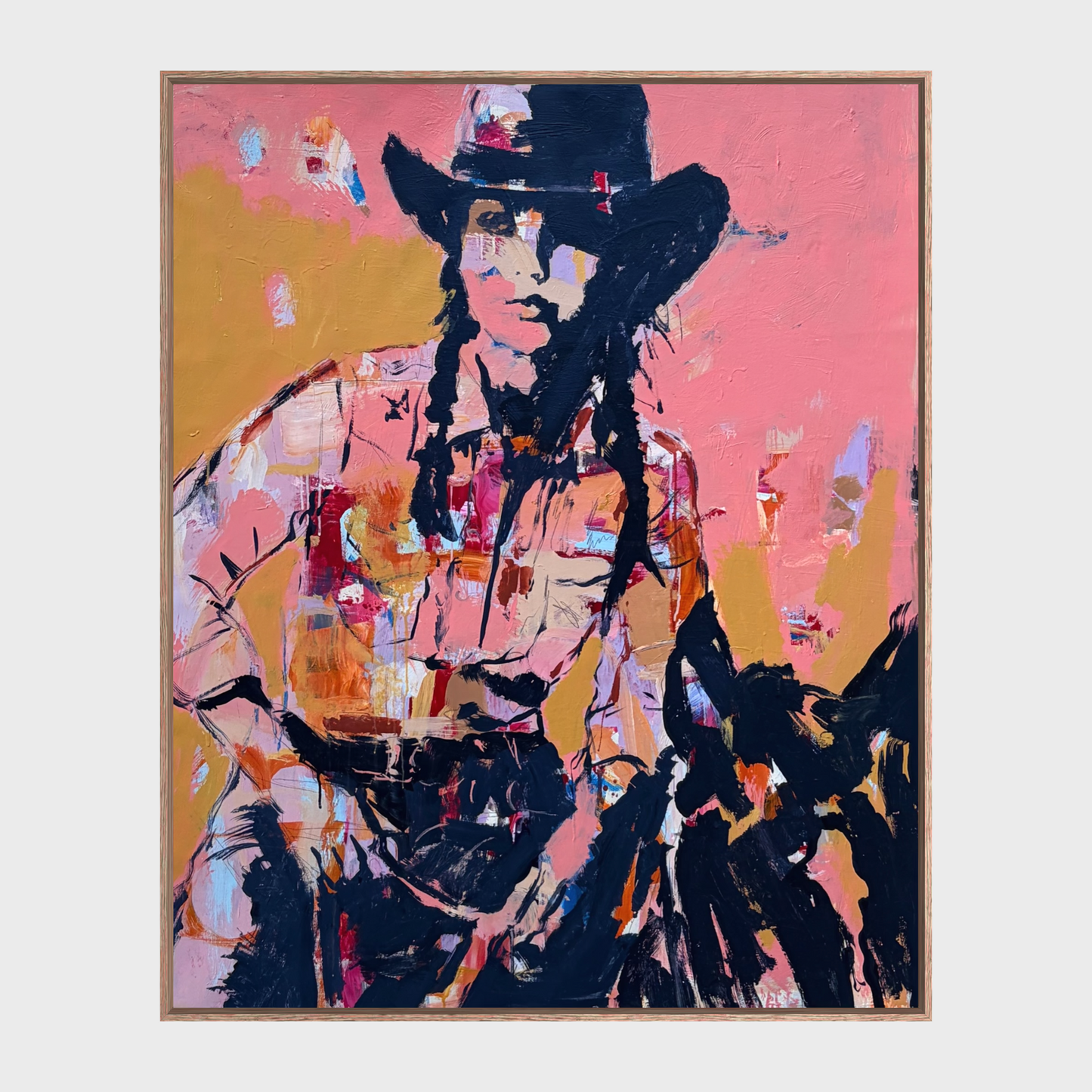Her Own Damn Way  - Abstract figurative portrait of cowgirl, art by Australian Artist Rose Hewartson Original Abstract Painting on Canvas Framed, Statement Piece