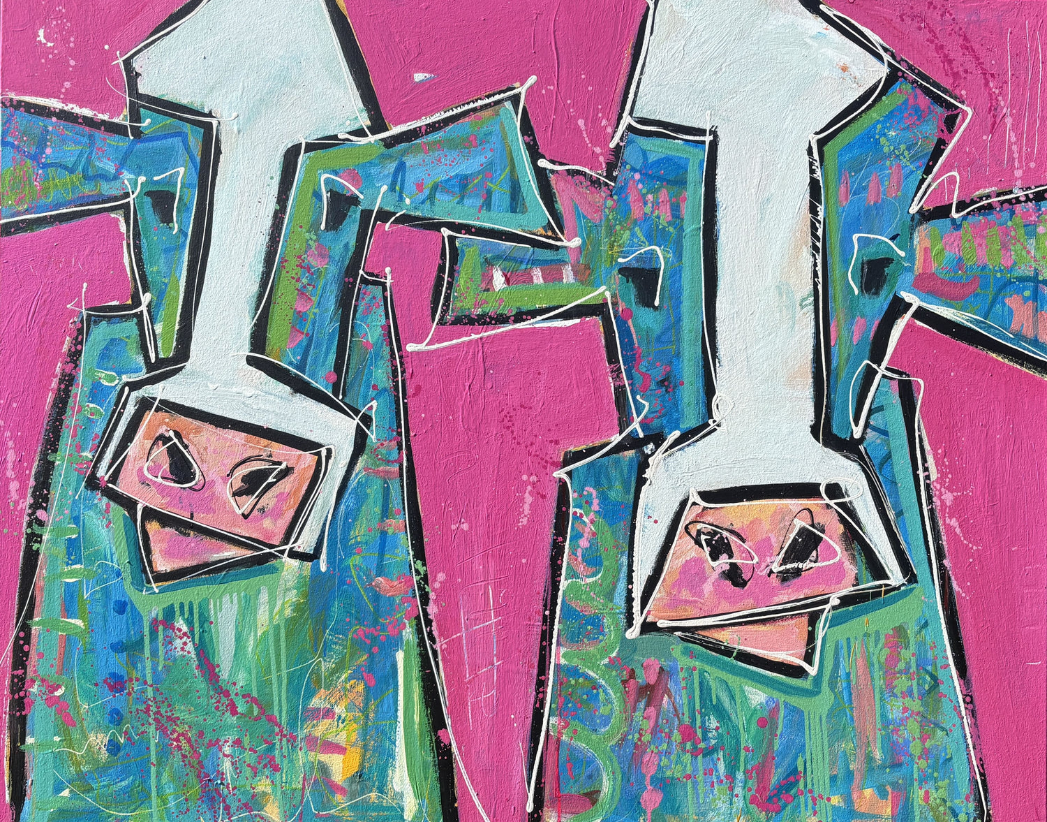 I Will If You Will  - Abstract Cow by Australian Artist Rose Hewartson Original Abstract Painting on Canvas Framed 99x123 cm Statement Piece