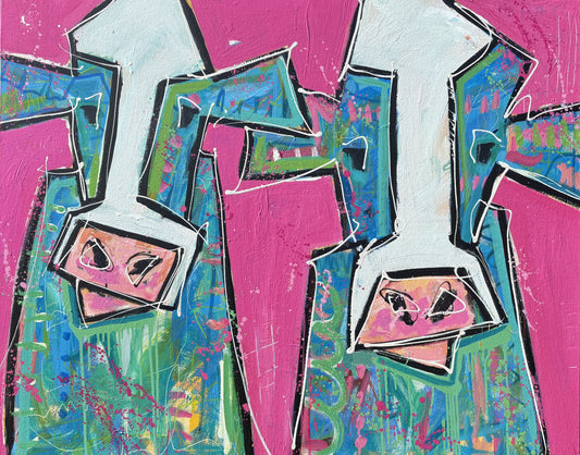 I Will If You Will  - Abstract Cow by Australian Artist Rose Hewartson Original Abstract Painting on Canvas Framed 99x123 cm Statement Piece