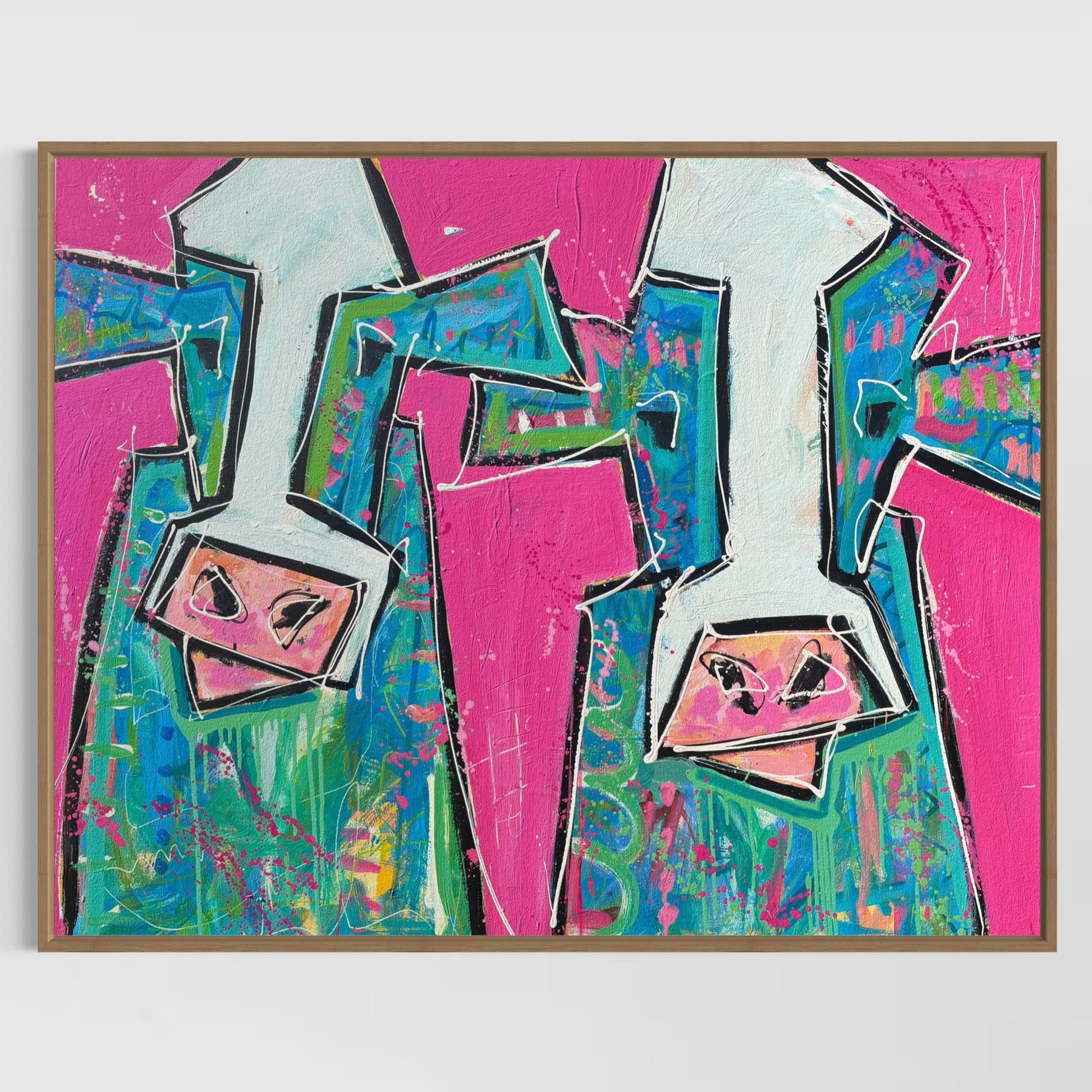 I Will If You Will  - Abstract Cow by Australian Artist Rose Hewartson Original Abstract Painting on Canvas Framed 99x123 cm Statement Piece