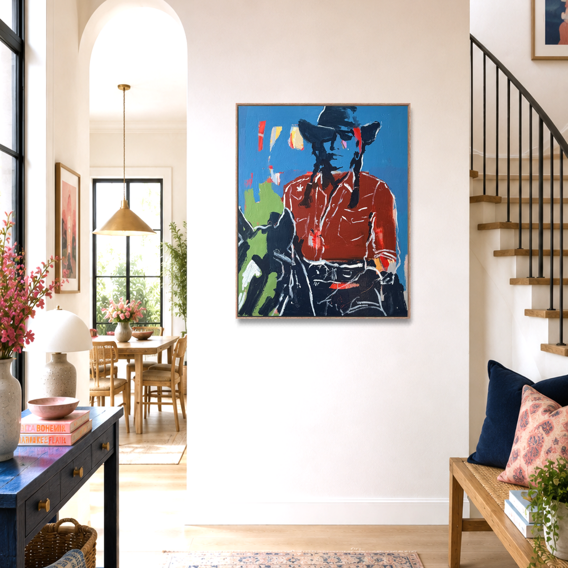 Hard To Tame  - Abstract figurative portrait of cowgirl, art by Australian Artist Rose Hewartson Original Abstract Painting on Canvas Framed, Statement Piece