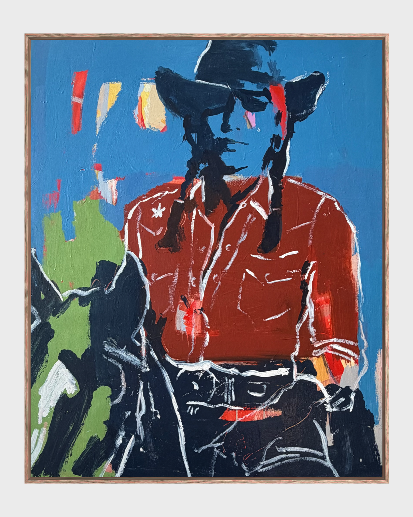 Hard To Tame  - Abstract figurative portrait of cowgirl, art by Australian Artist Rose Hewartson Original Abstract Painting on Canvas Framed, Statement Piece