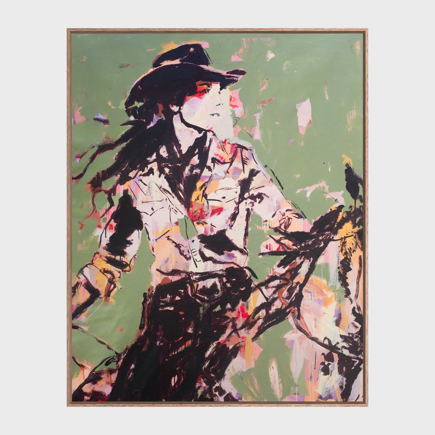 Ride Your Own Trail - Abstract figurative portrait of cowgirl, art by Australian Artist Rose Hewartson Original Abstract Painting on Canvas Framed, Statement Piece