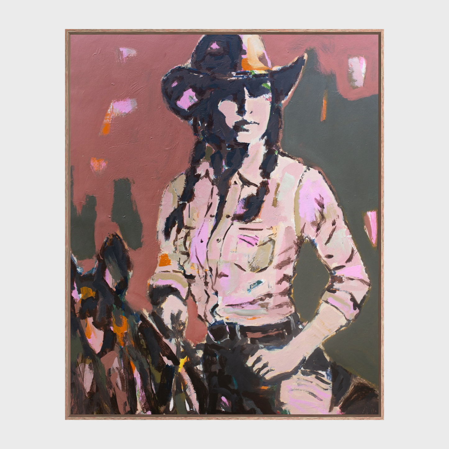 Hold Your Ground  - Abstract figurative portrait of cowgirl, art by Australian Artist Rose Hewartson Original Abstract Painting on Canvas Framed, Statement Piece